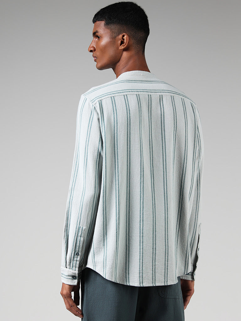 ETA Light Teal Self Striped Cotton Resort-Fit Shirt