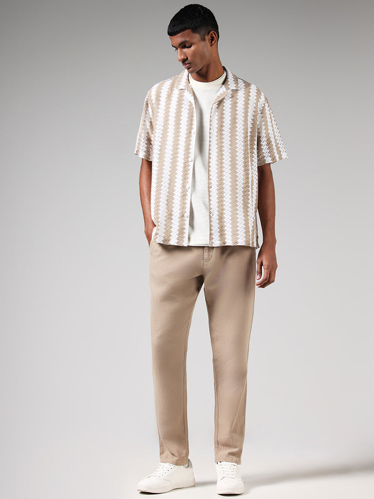 ETA Taupe Mesh Cotton Blend Resort-Fit Shirt