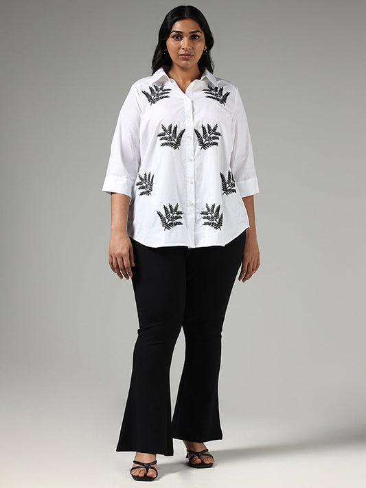 Gia White Leaf Embroidered Shirt