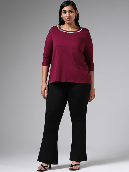 Gia Plum Embellished Neck T-Shirt