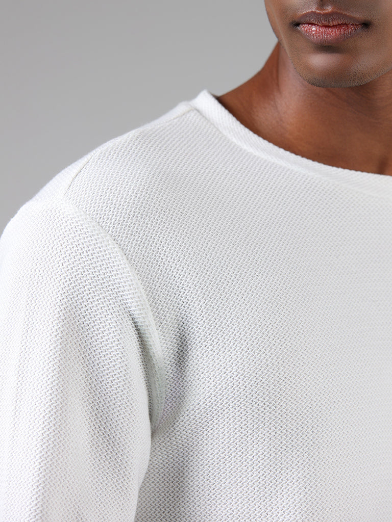 ETA White Waffle Knitted Slim Fit T-Shirt