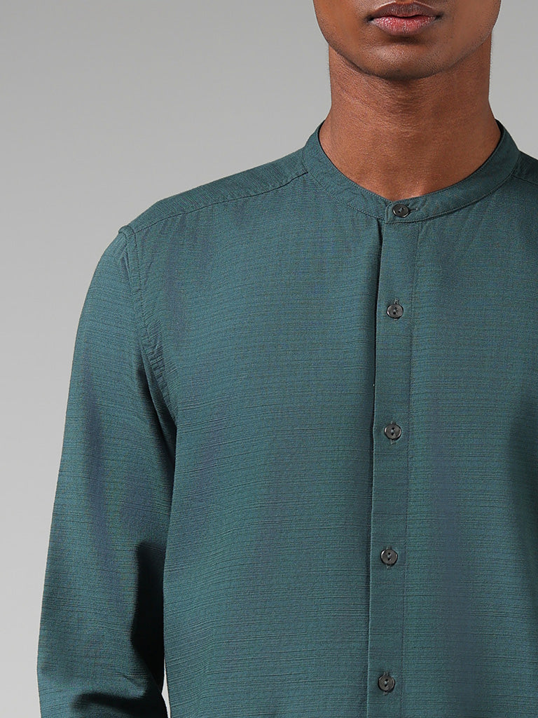 ETA Solid Green Cotton Blend Resort-Fit Shirt