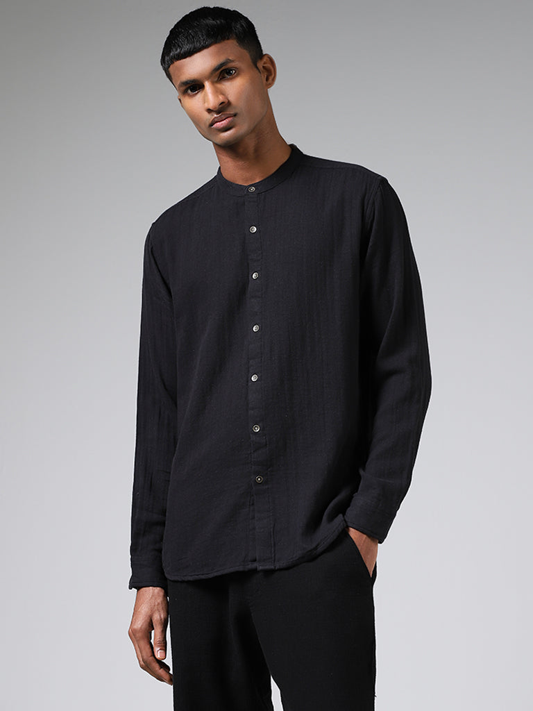 ETA Solid Black Cotton Resort Fit Shirt