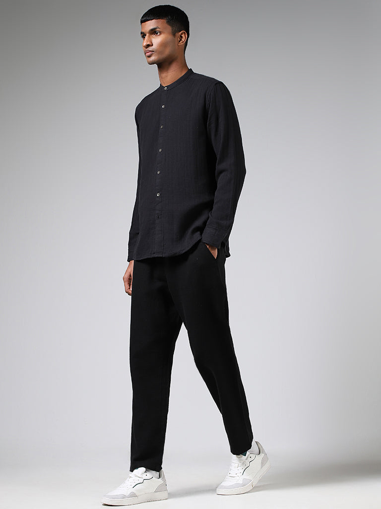 ETA Solid Black Cotton Resort Fit Shirt