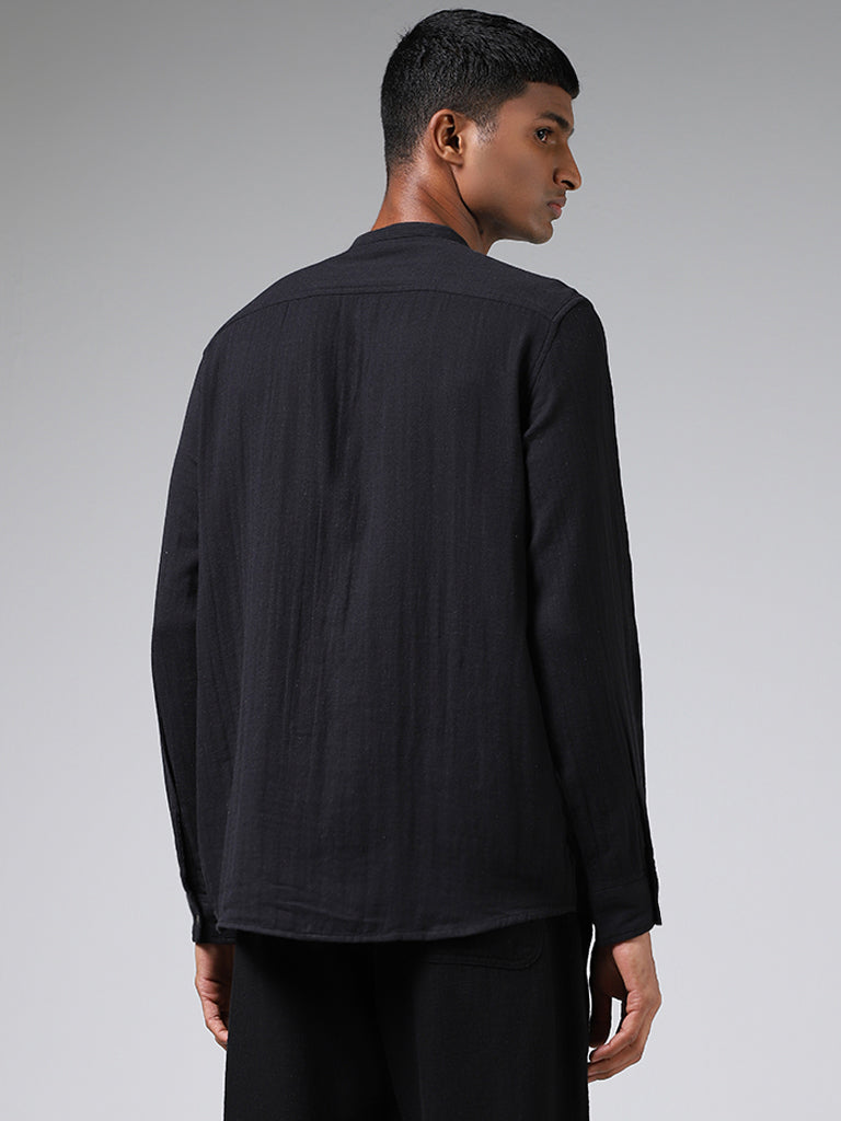 ETA Solid Black Cotton Resort Fit Shirt