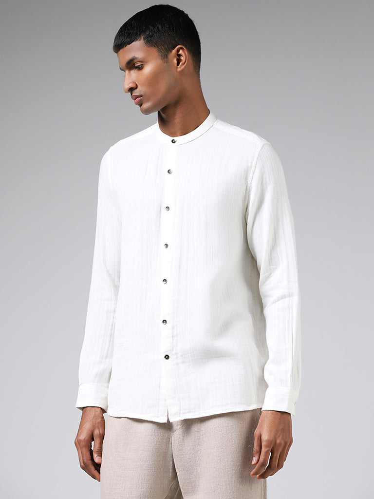 ETA Solid White Cotton Resort Fit Shirt