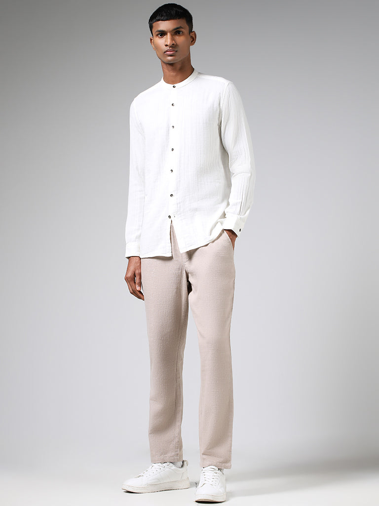 ETA Solid White Cotton Resort Fit Shirt