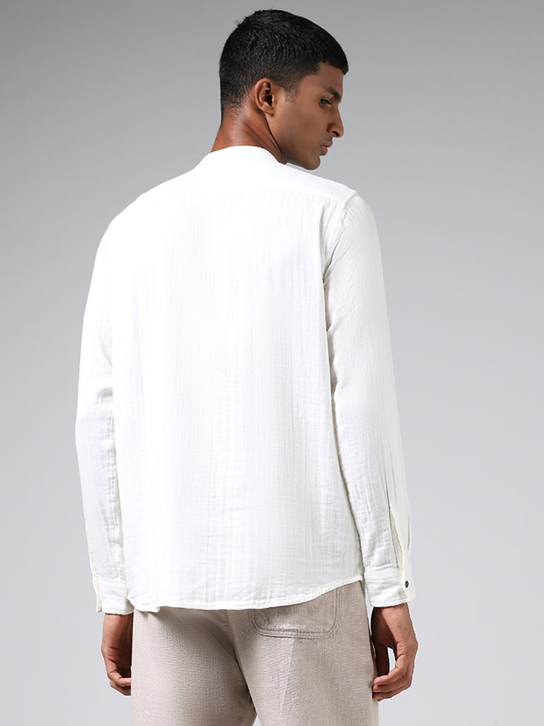 ETA Solid White Cotton Resort Fit Shirt