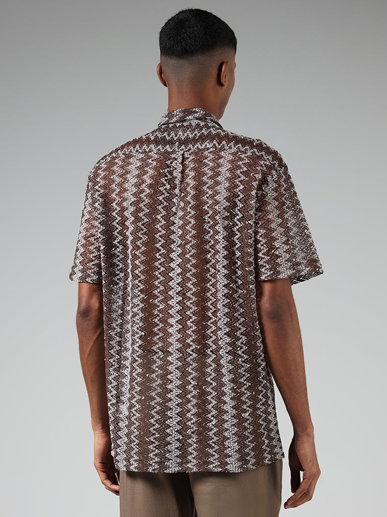 ETA Brown Zig Zag Knitted Relaxed-Fit Shirt