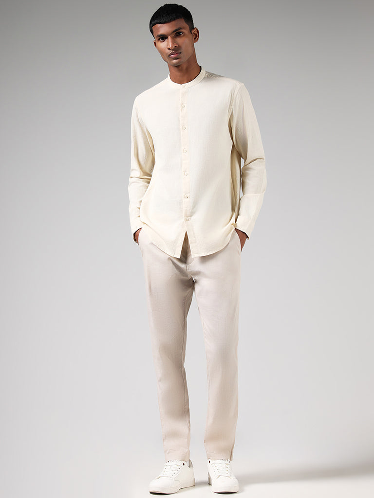 ETA Solid Cream Resort-Fit Blended Linen Shirt