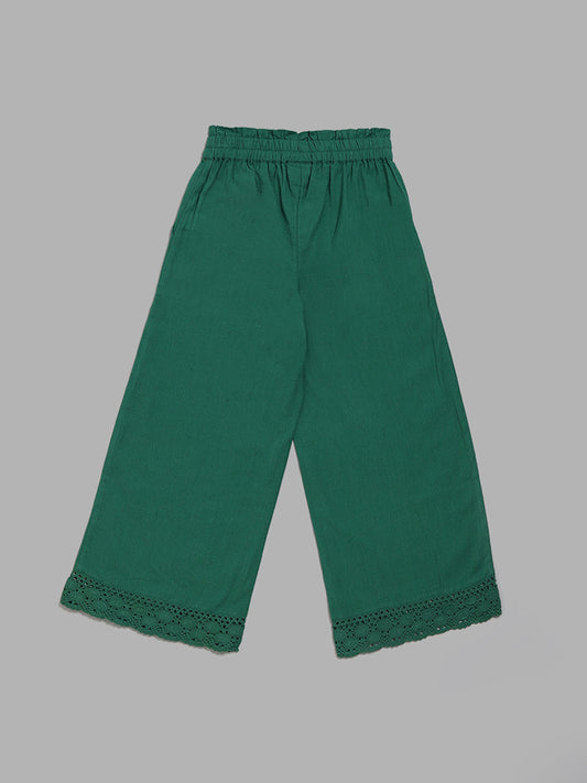 Utsa Kids Emerald Green Schiffli Lace Insert Palazzos (8 -14yrs)