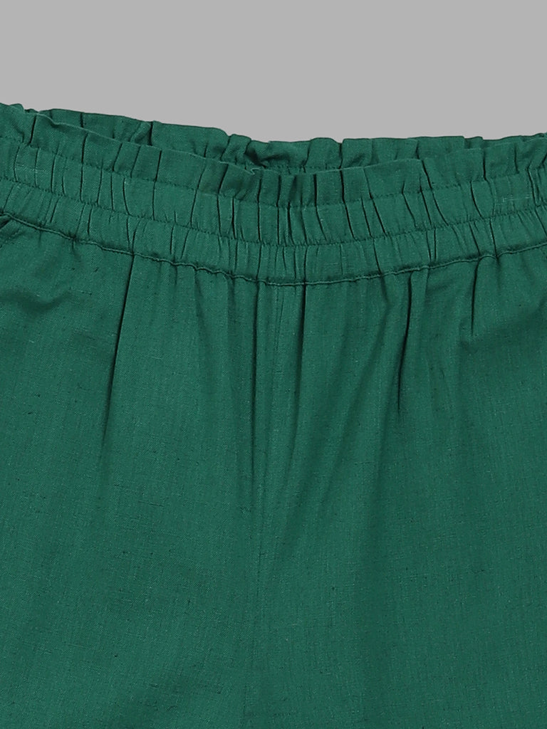 Utsa Kids Emerald Green Schiffli Lace Insert Palazzos (8 -14yrs)