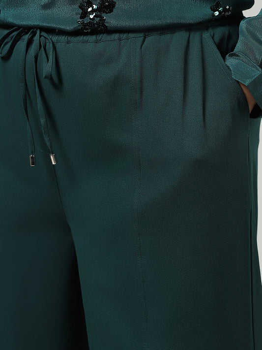 Gia Solid Emerald Green Wide Leg Trousers