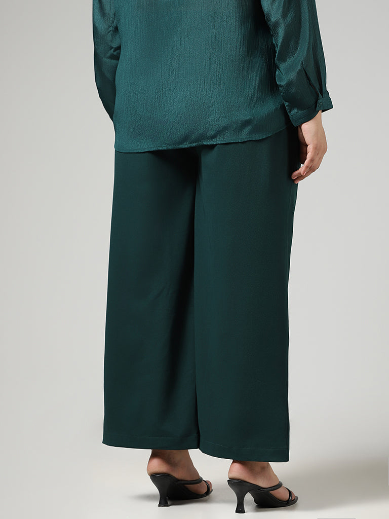 Gia Solid Emerald Green Wide Leg Trousers