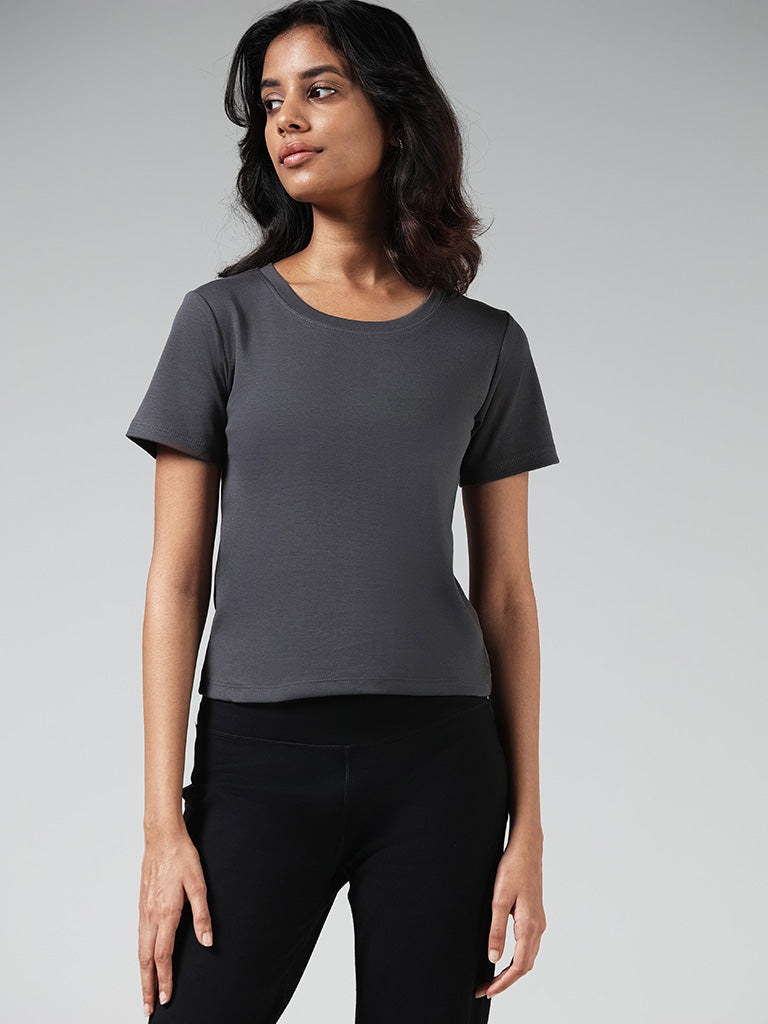 Studiofit Solid Charcoal Cotton T-Shirt