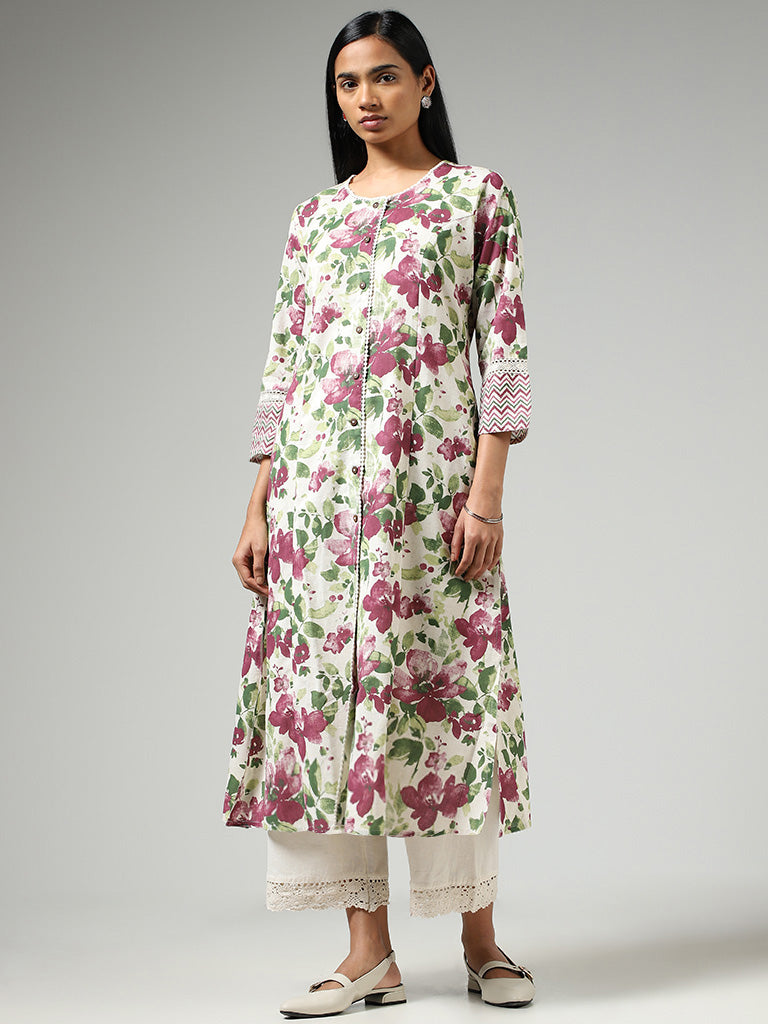 Utsa Multicolour Floral Printed Buttoned Down Kurta