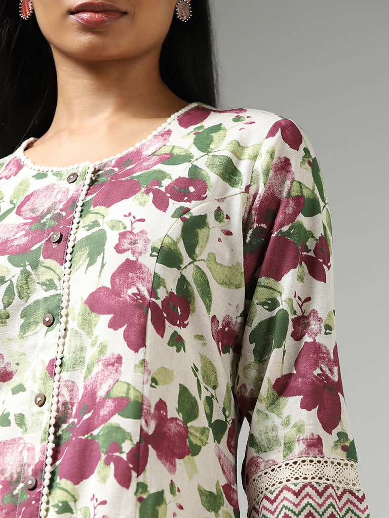 Utsa Multicolour Floral Printed Buttoned Down Kurta