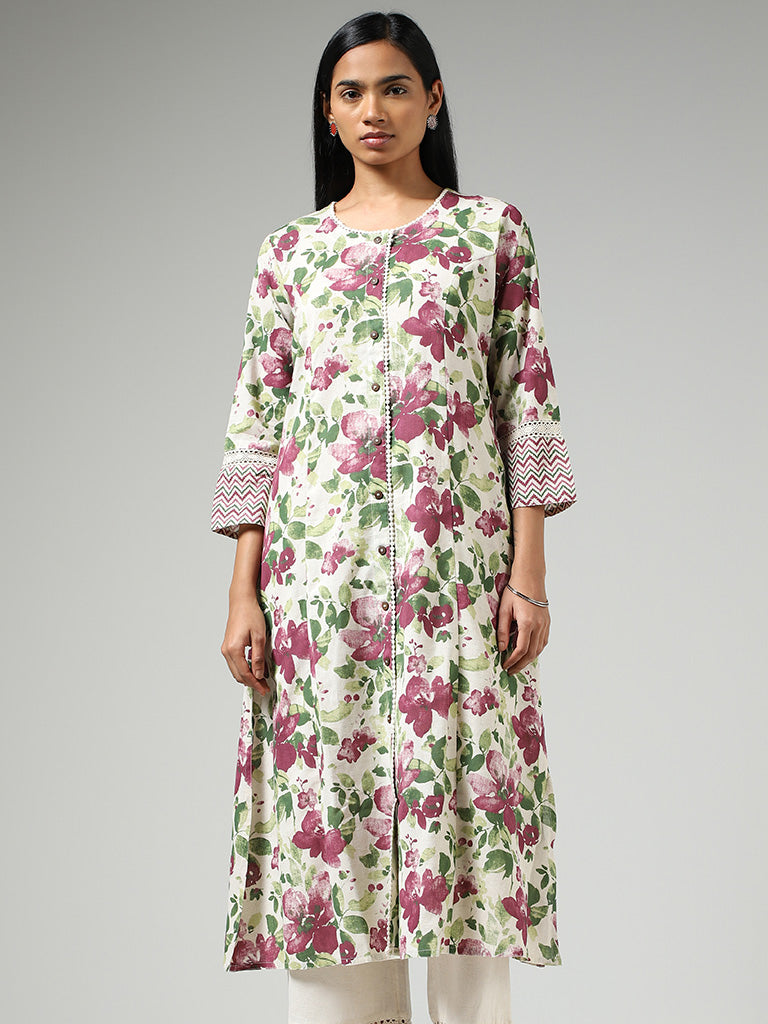 Utsa Multicolour Floral Printed Buttoned Down Kurta