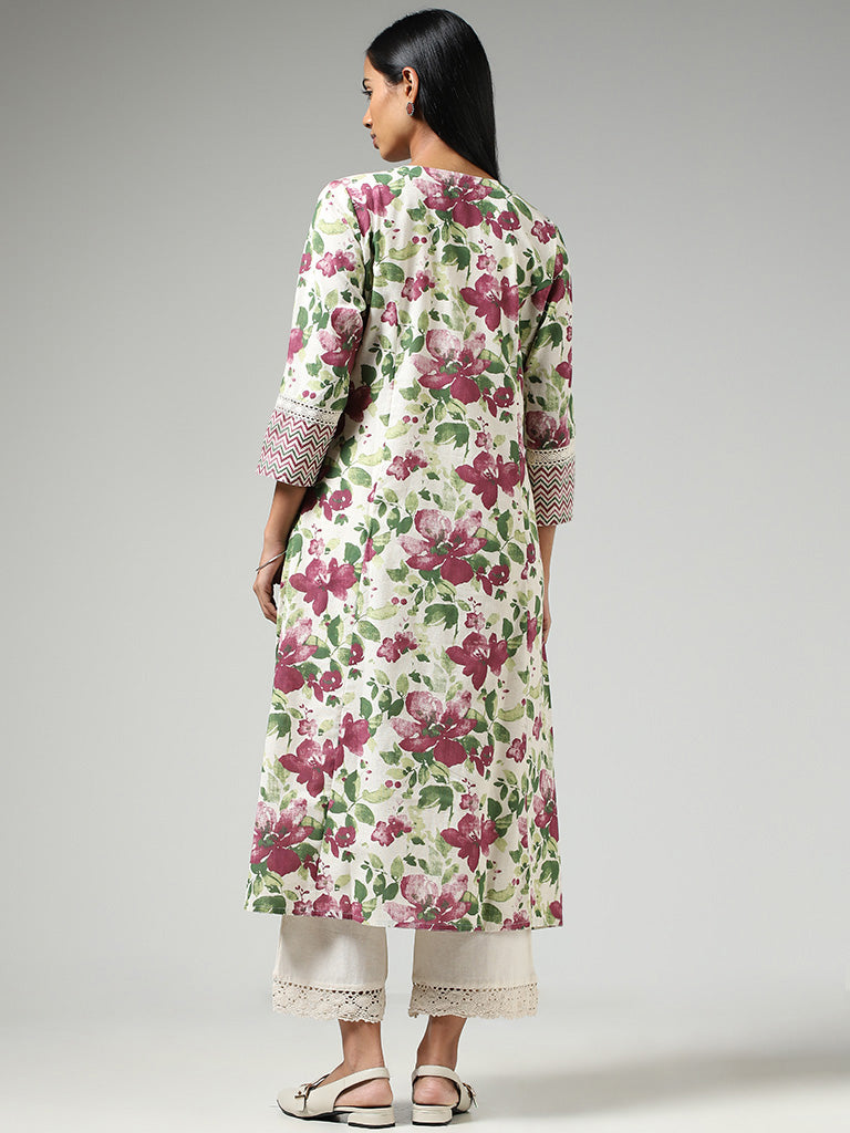 Utsa Multicolour Floral Printed Buttoned Down Kurta