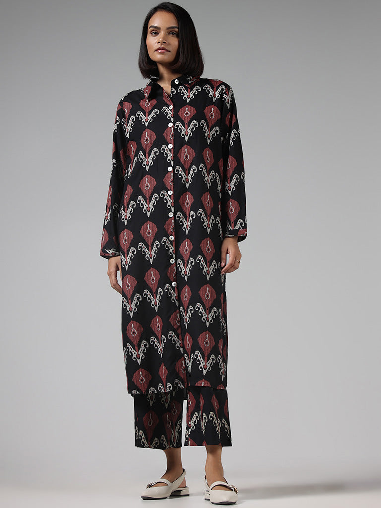 Utsa Black Ikat Printed Kurta