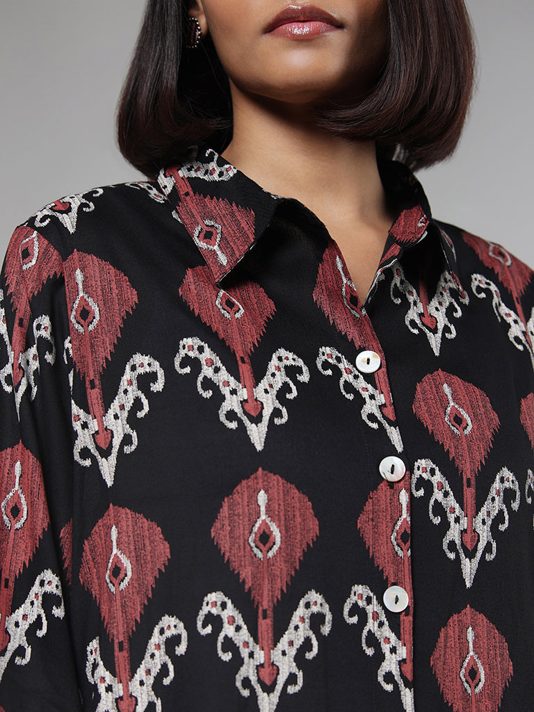 Utsa Black Ikat Printed Kurta