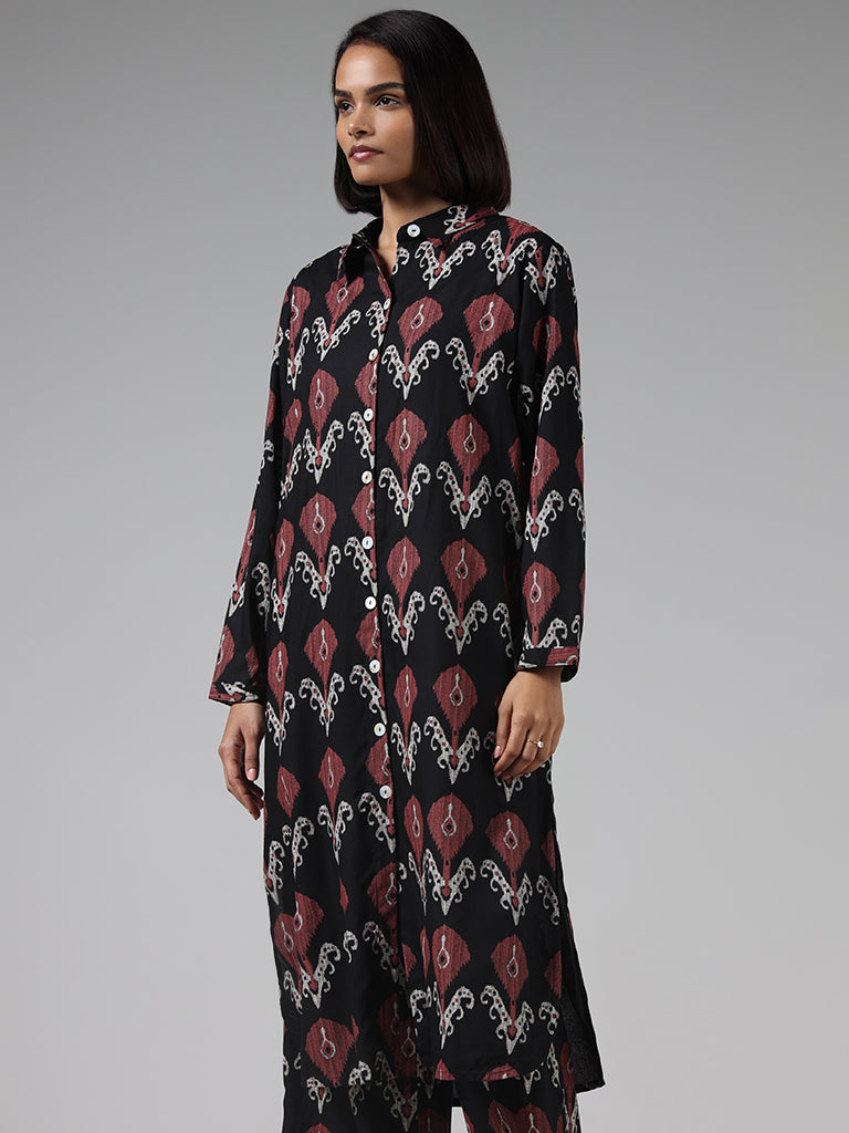 Utsa Black Ikat Printed Kurta