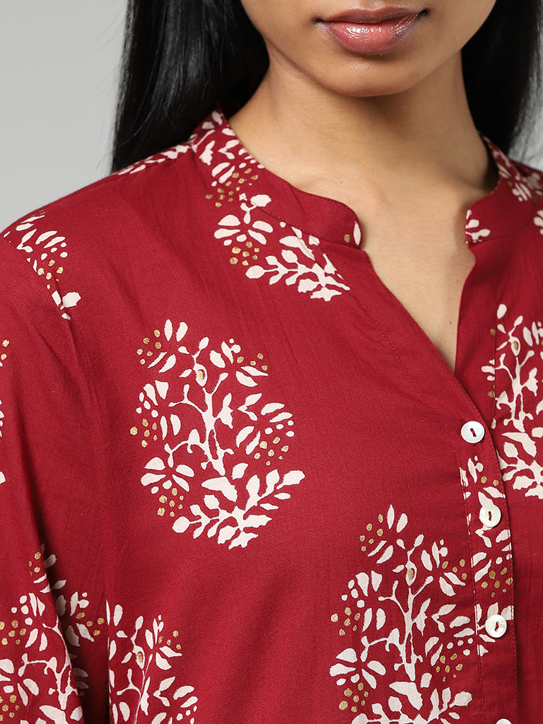 Utsa Maroon Big Buta Printed Straight Kurta