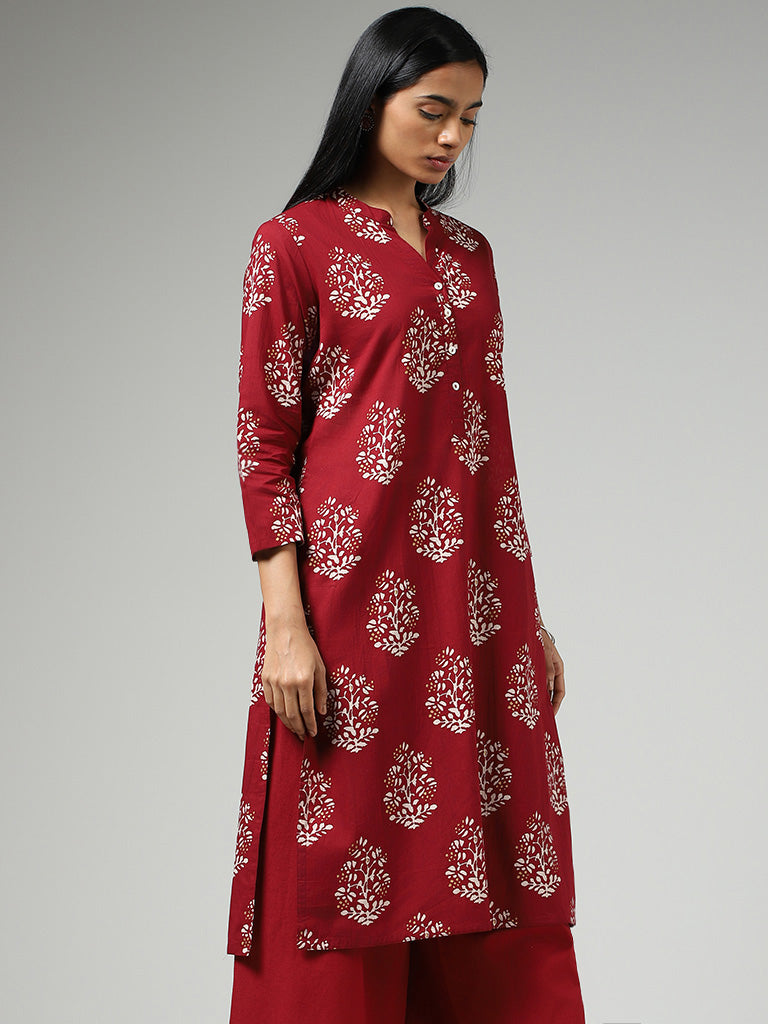 Utsa Maroon Big Buta Printed Straight Kurta