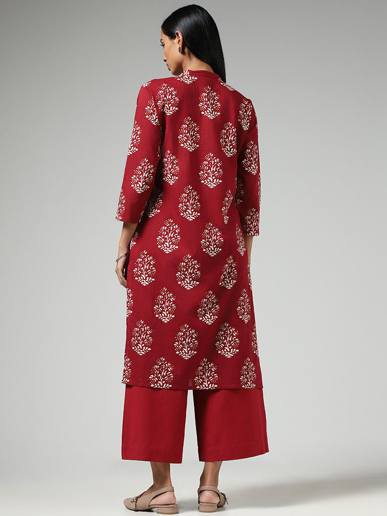 Utsa Maroon Big Buta Printed Straight Kurta