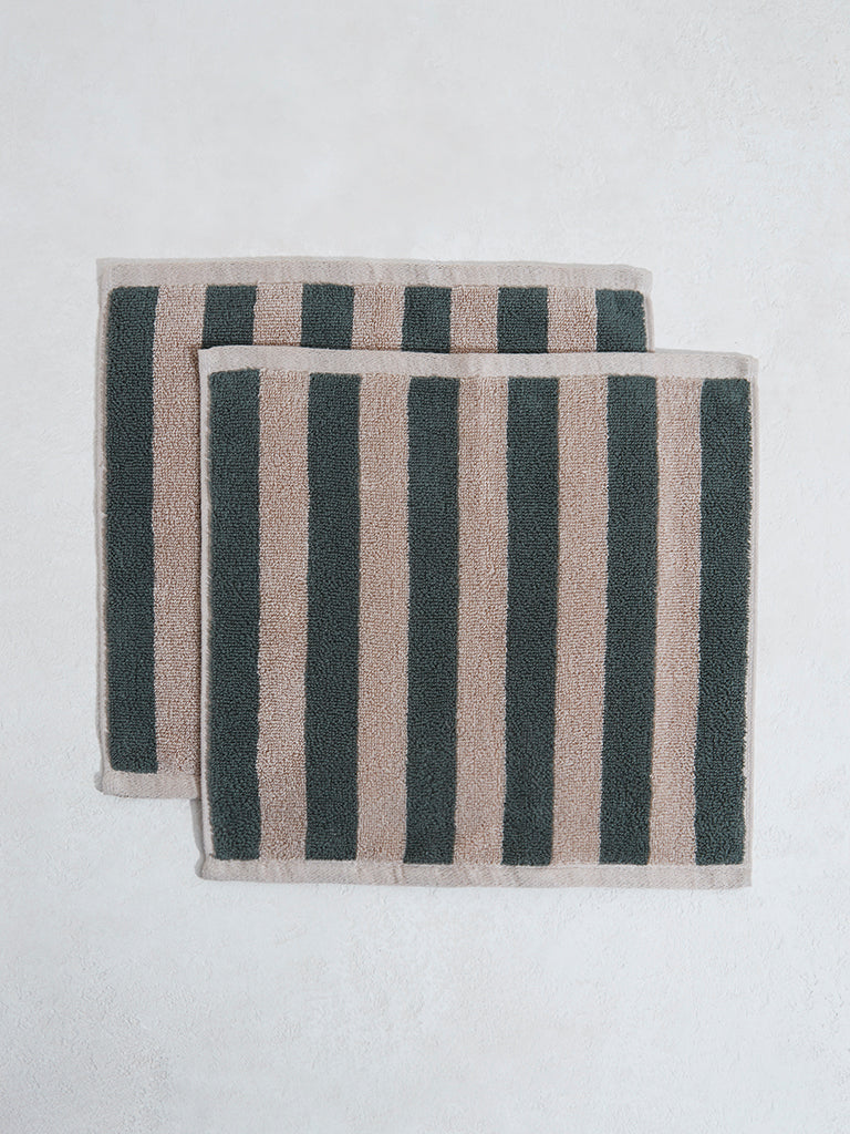 Westside Home Dark Green Broad Striped Face Towel - (Set of 2)