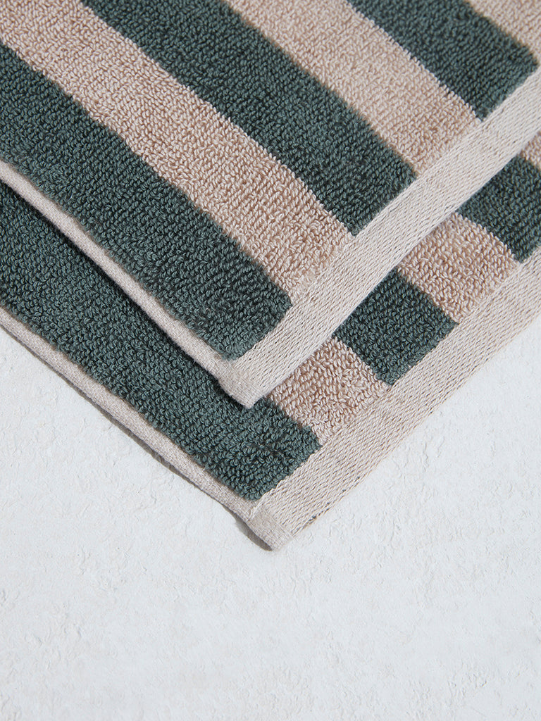 Westside Home Dark Green Broad Striped Face Towel - (Set of 2)