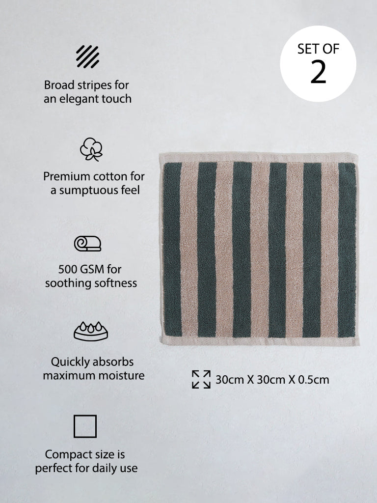 Westside Home Dark Green Broad Striped Face Towel - (Set of 2)