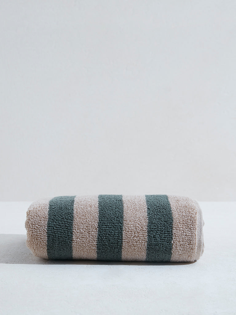 Westside Home Dark Green Broad Striped Hand Towel