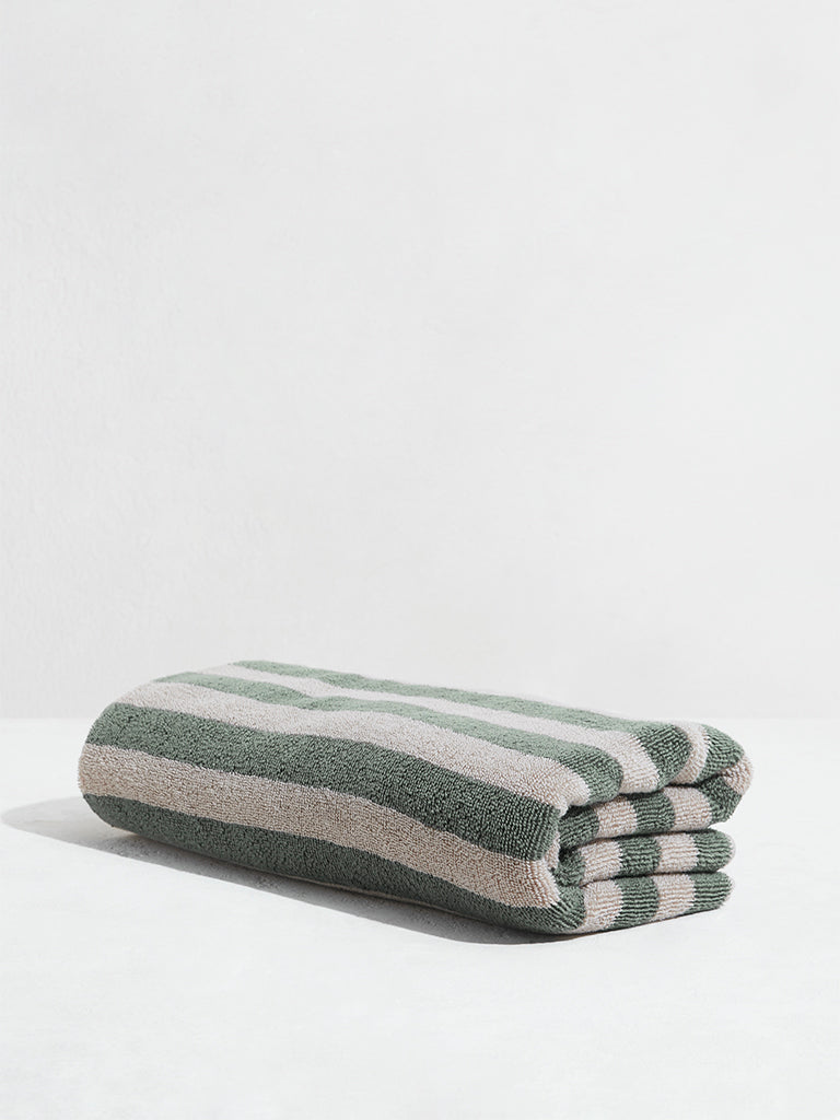 Westside Home Dark Green Broad Striped Bath Towel