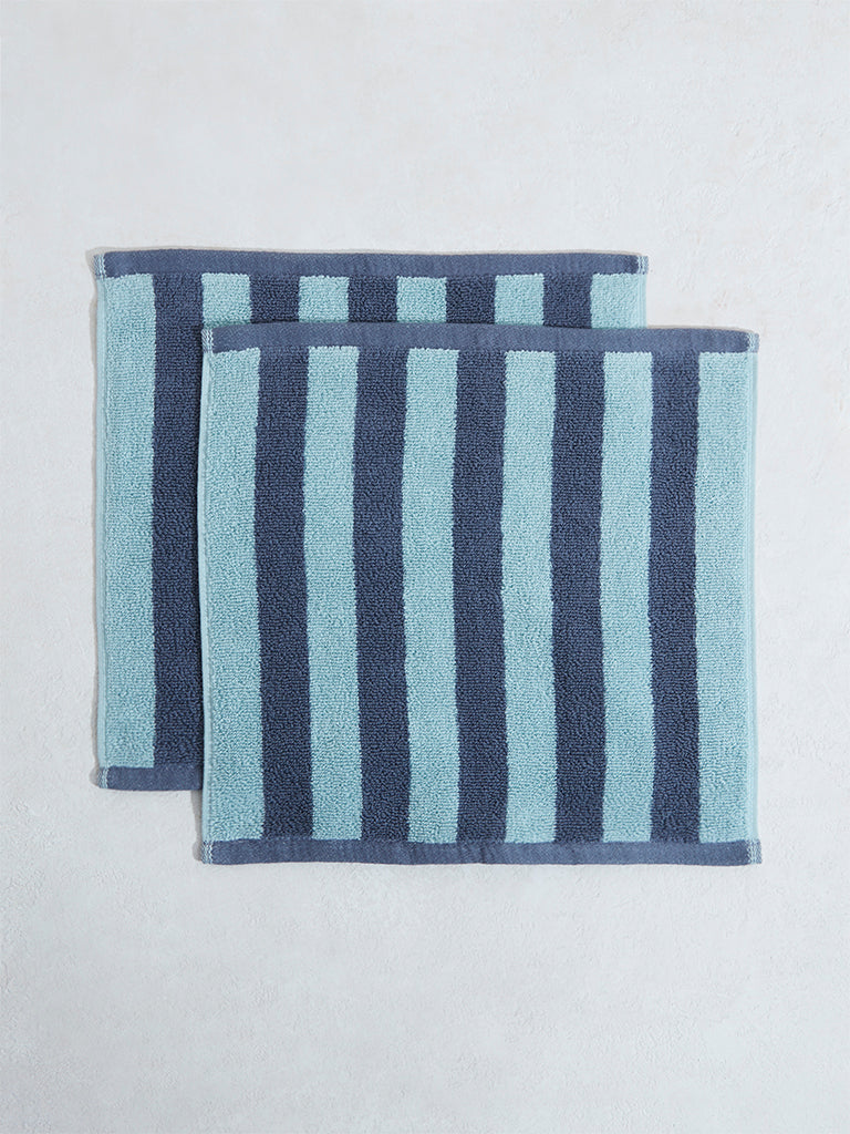 Westside Home Blue Broad Striped Face Towel - (Set of 2)