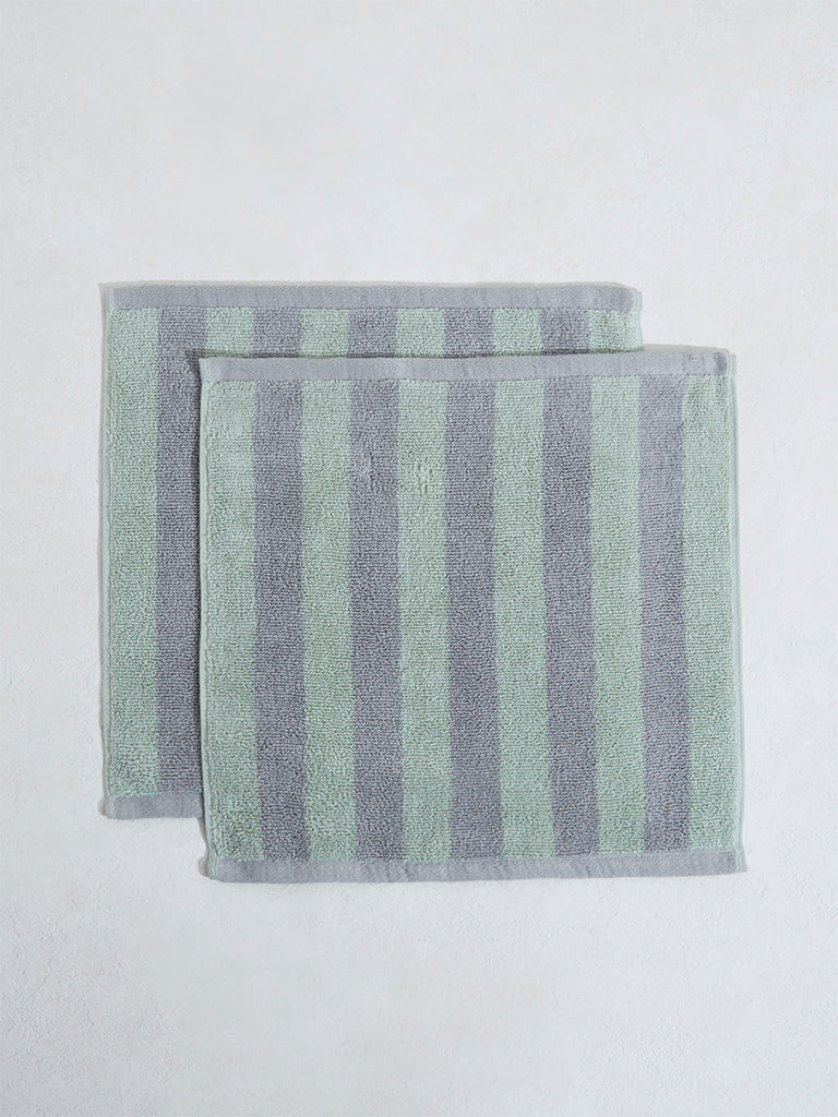 Westside Home Green Broad Striped Face Towel - (Set of 2)