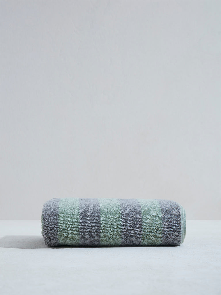 Westside Home Green Broad Striped Hand Towel