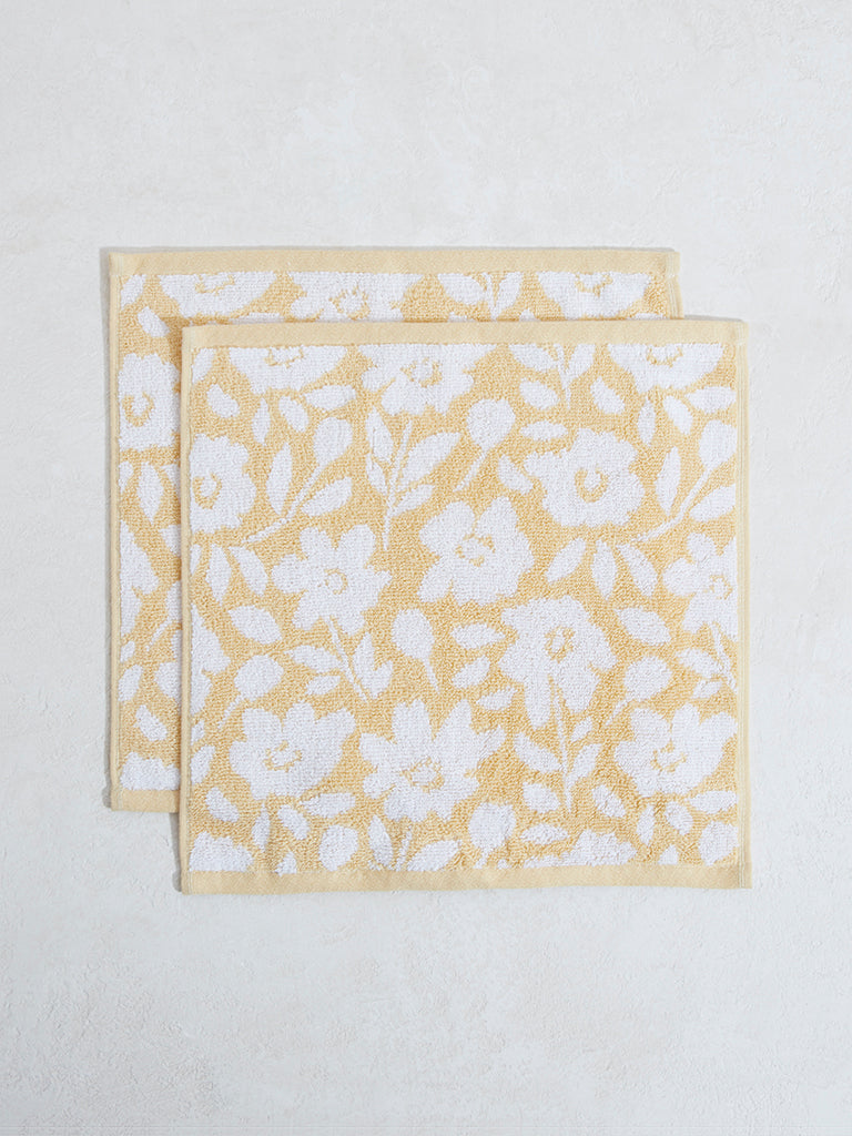 Westside Home Dark Yellow Floral Face Towel - (Set of 2)