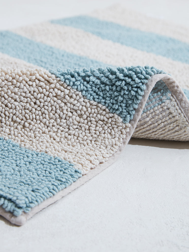 Westside Home Aqua Block Striped Bathmat