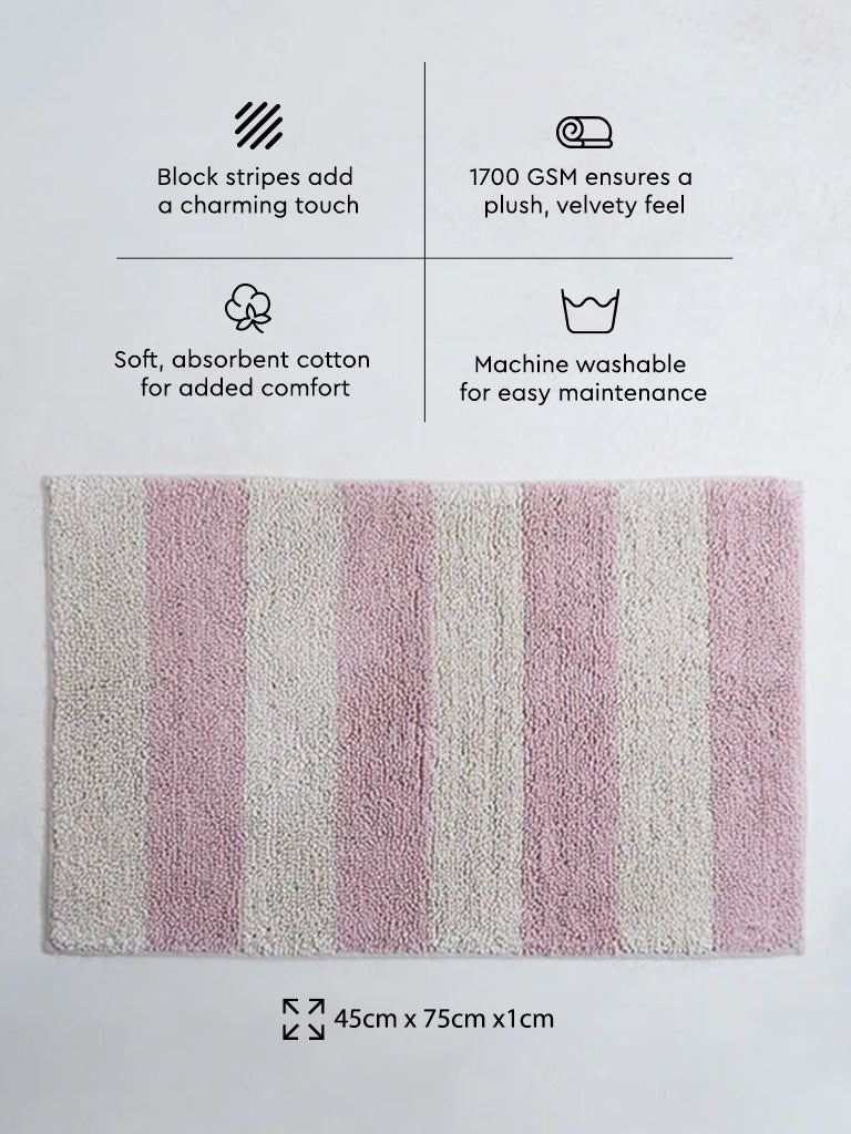 Westside Home Light Pink Block Striped Bathmat