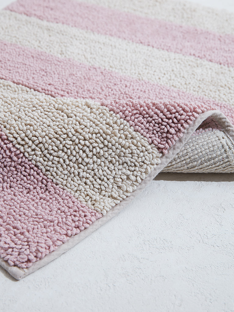 Westside Home Light Pink Block Striped Bathmat