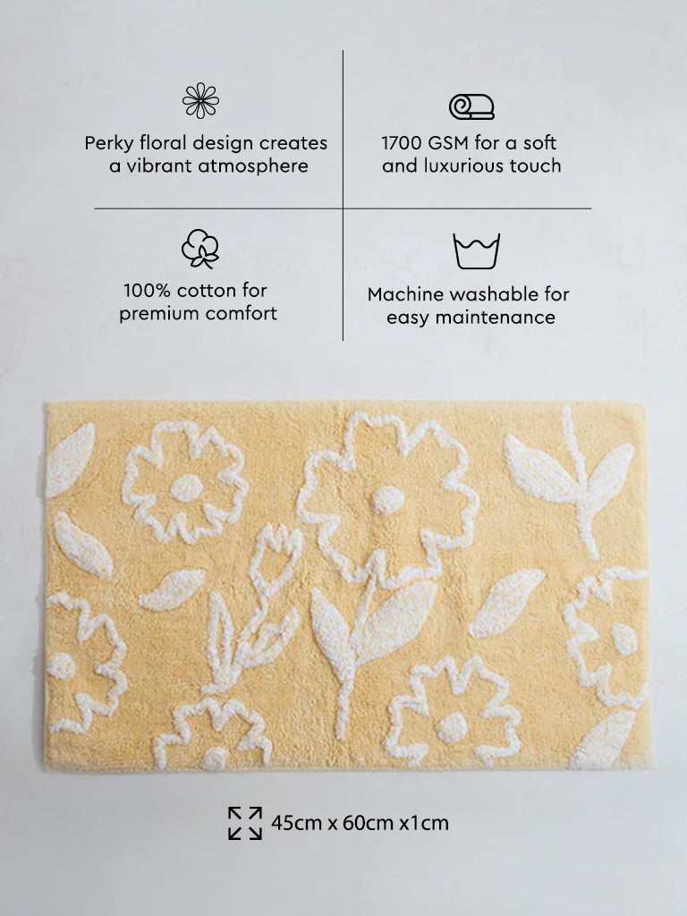 Westside Home Yellow Floral Bathmat