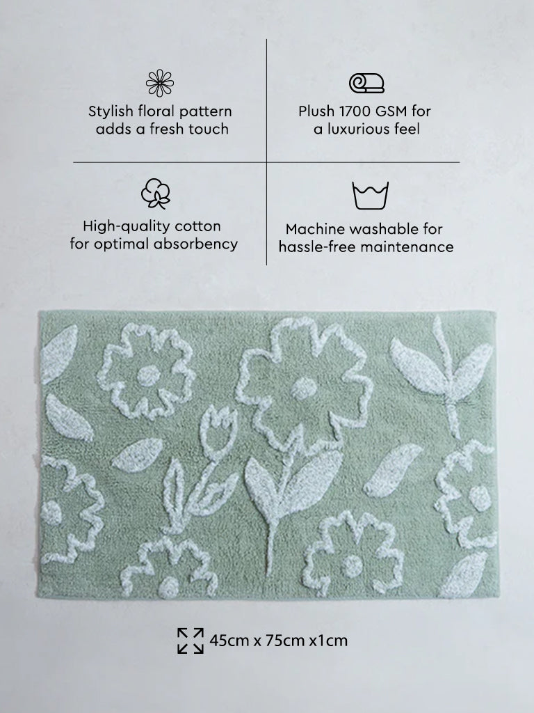 Westside Home Light Green Floral Bathmat