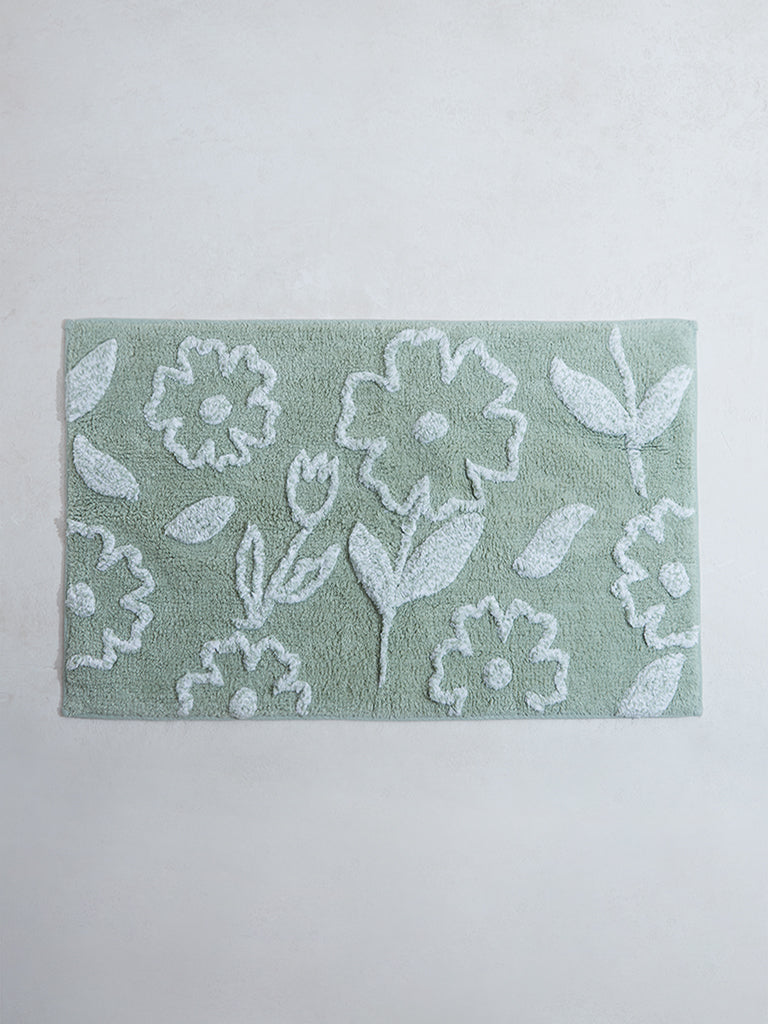 Westside Home Light Green Floral Bathmat