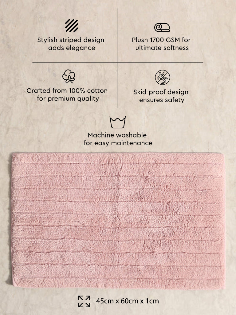 Westside Home Light Pink Fluffy Striped Bathmat