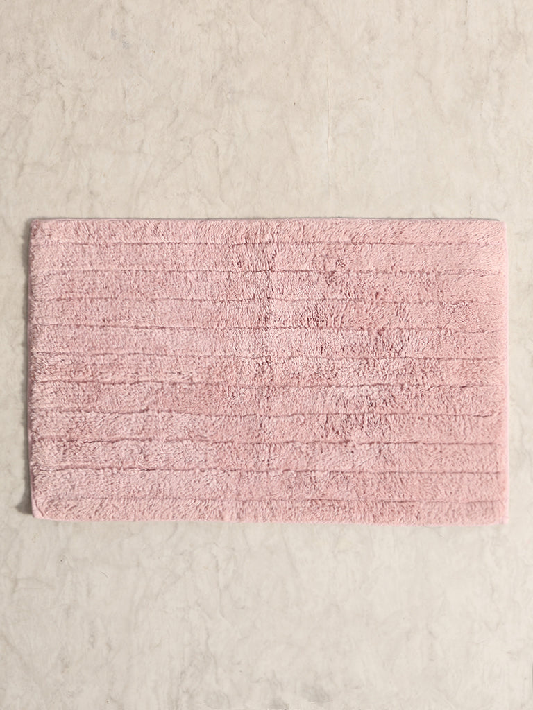 Westside Home Light Pink Fluffy Striped Bathmat