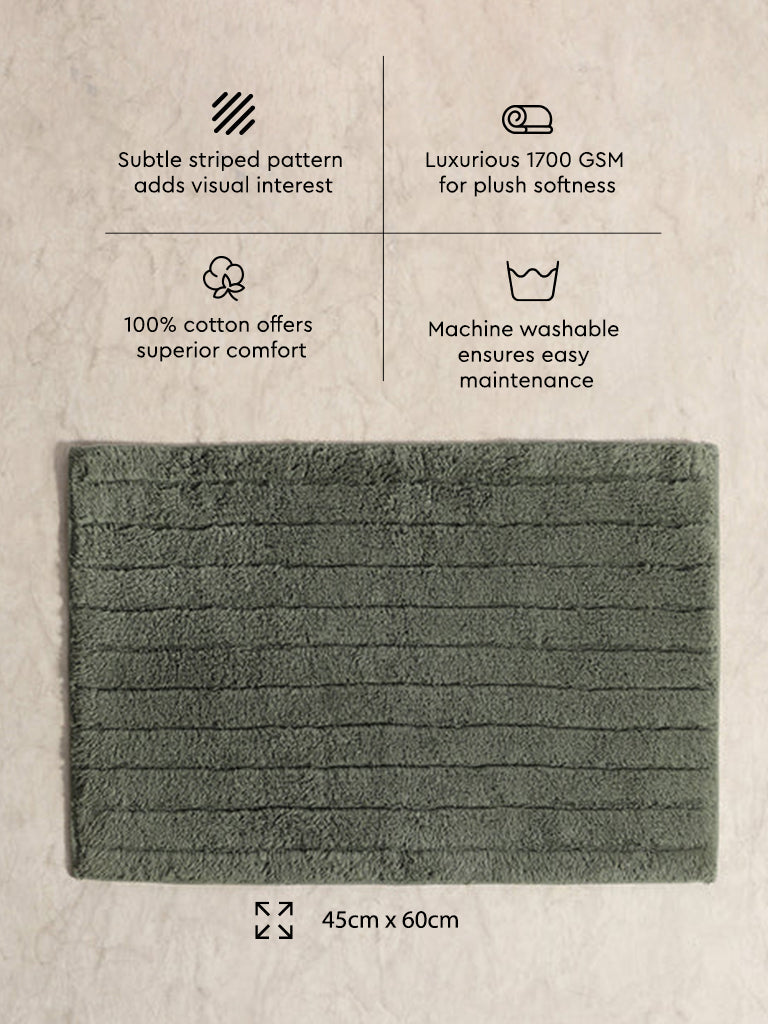 Westside Home Dark Green Fluffy Striped Bathmat