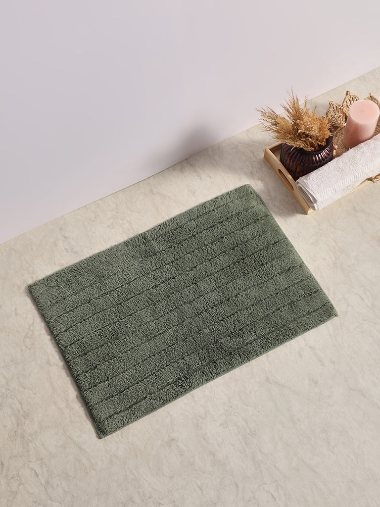 Westside Home Dark Green Fluffy Striped Bathmat