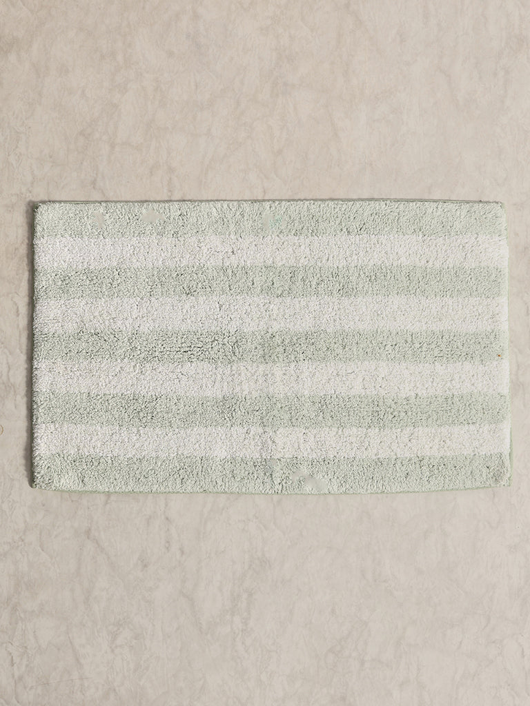 Westside Home Light Green Fluffy Striped Bathmat