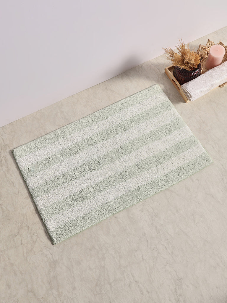 Westside Home Light Green Fluffy Striped Bathmat